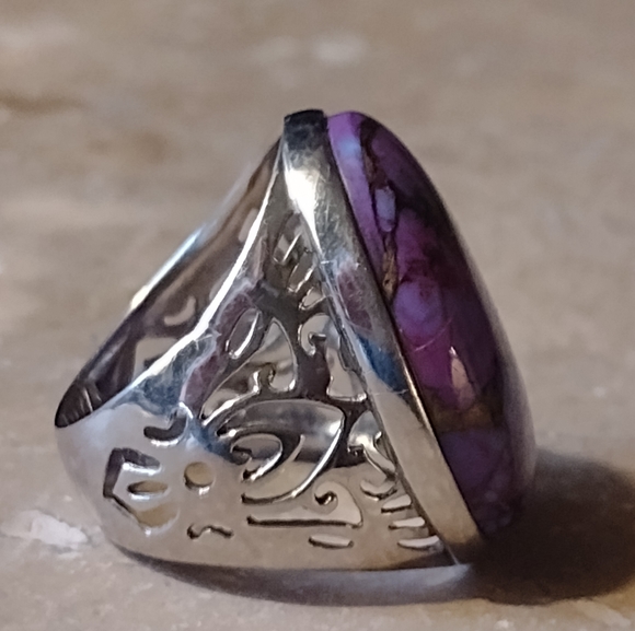 Sterling silver filigree ring with purple Mojave type turquoise stone si… - Picture 3 of 6